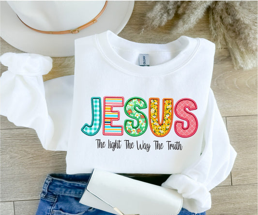 Faux Embroidered Jesus Sweatshirt