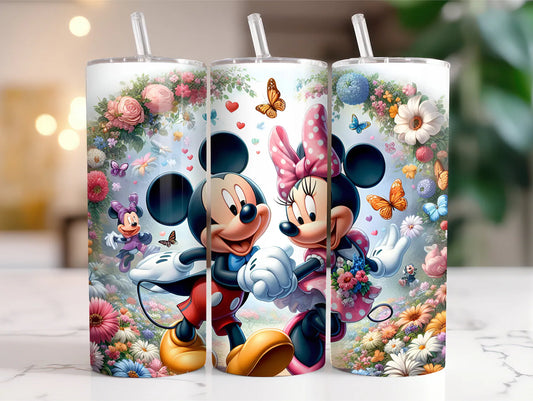 Flower Mickey and Minnie 20 oz Stainless Steel Tumbler