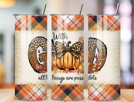Fall Cheetah With God All Things Are Possible 20 oz Stainless Steel Tumbler