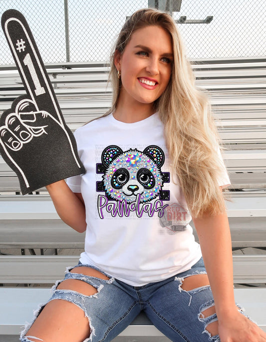 Faux Jewel Glitter Panda T~Shirt