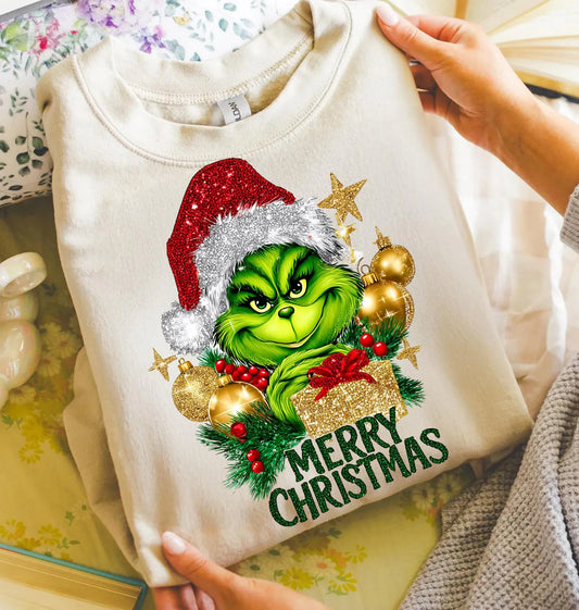 Merry Christmas Glitter Grinch Sweatshirt