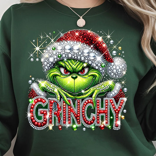 Faux Rhinestone Grinchy Green Guy Sweatshirt
