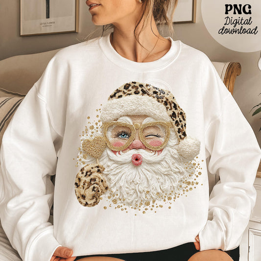 Faux Yarn Cheetah Winking Santa Sweatshirt