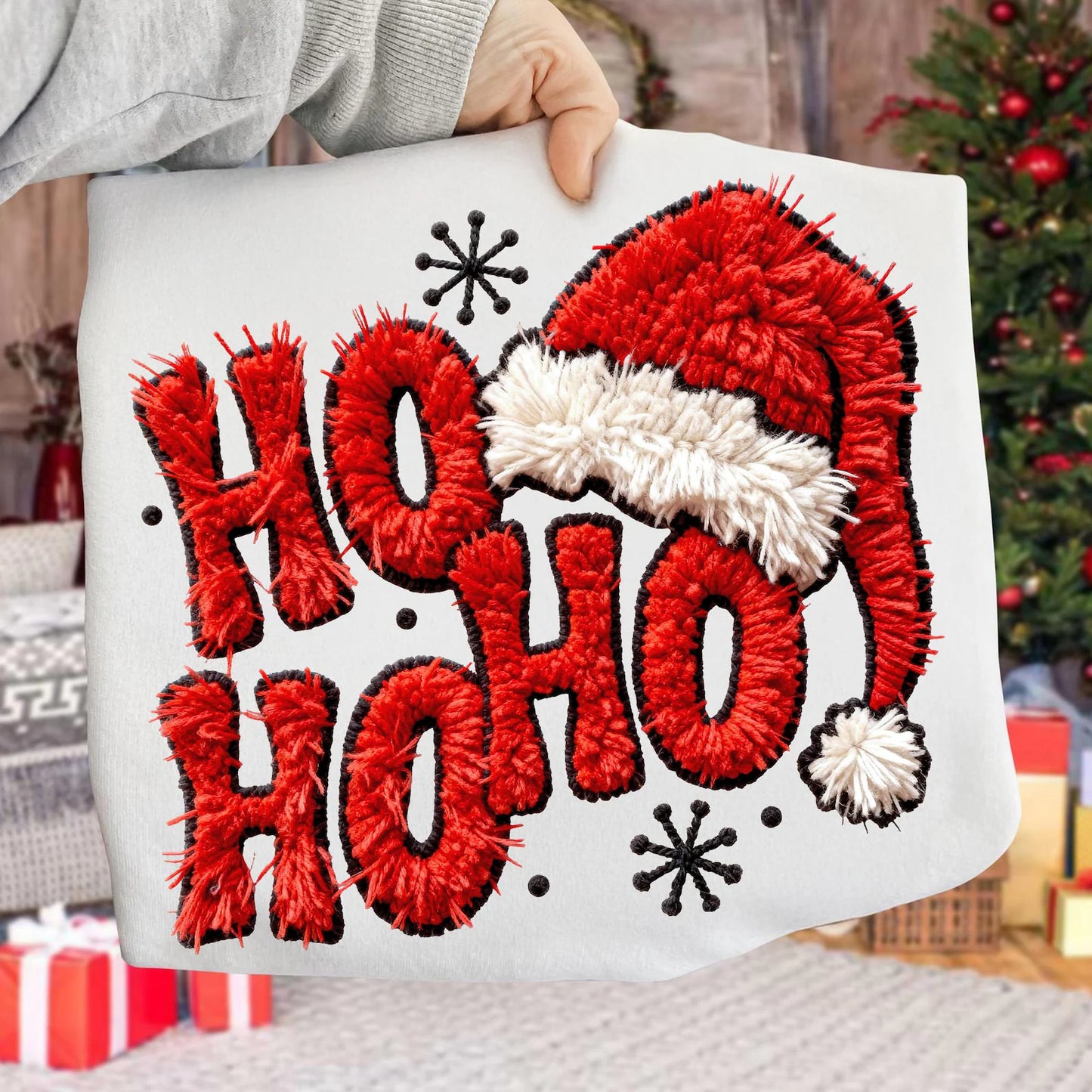 Textured “HO HO HO” Chenille T~Shirt