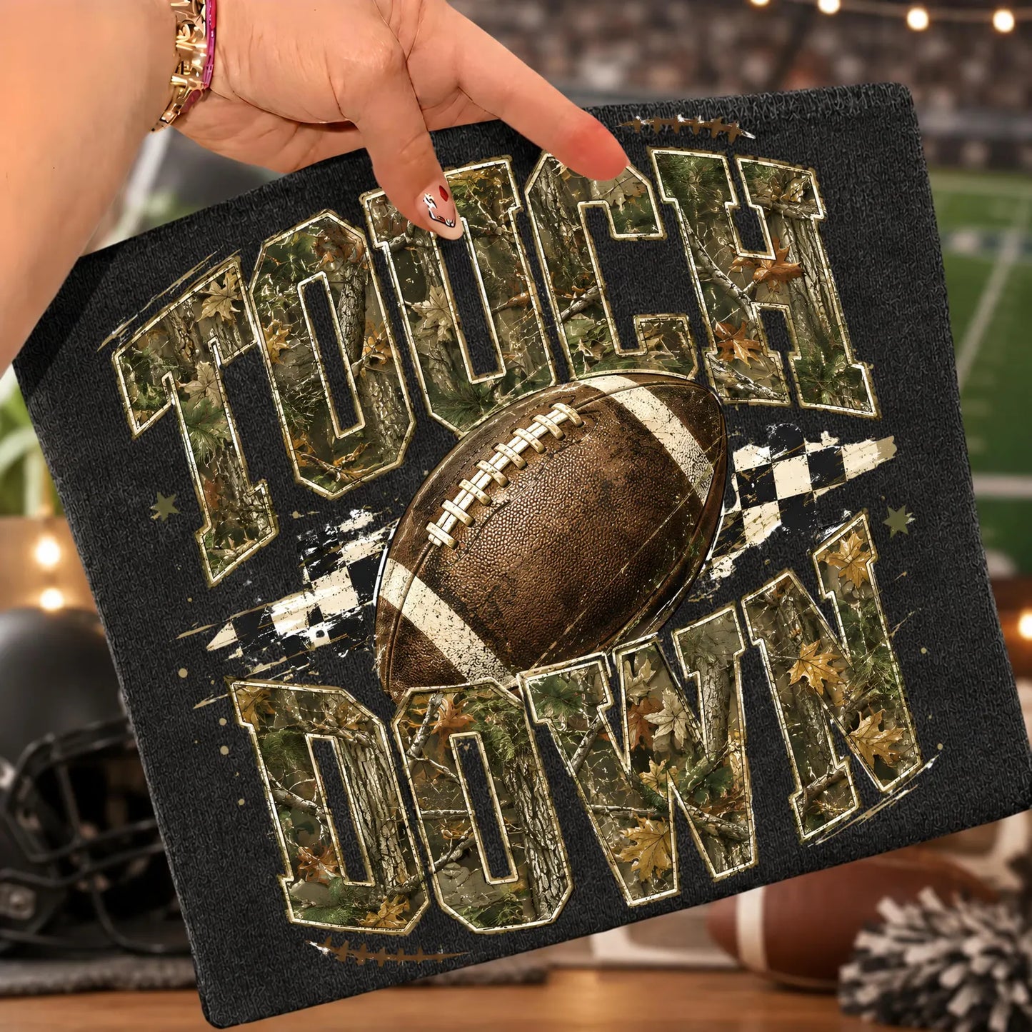 Camo Touchdown Football ~ CHOOSE T SHIRT, SWEATSHIRT, HOODIE