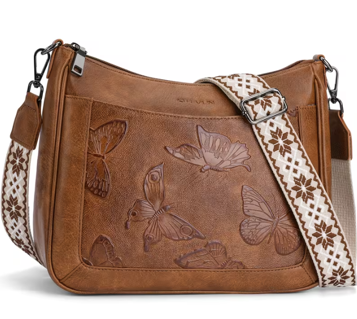 🤎 Embossed Butterfly & Floral Crossbody Bag