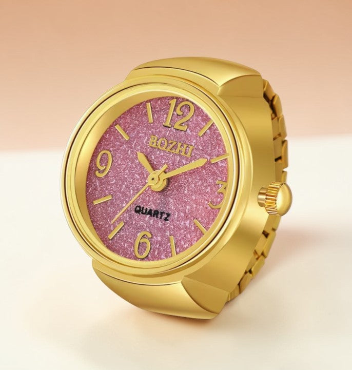 ⌚ Glitter Dial Watch Ring – Adjustable Statement Ring