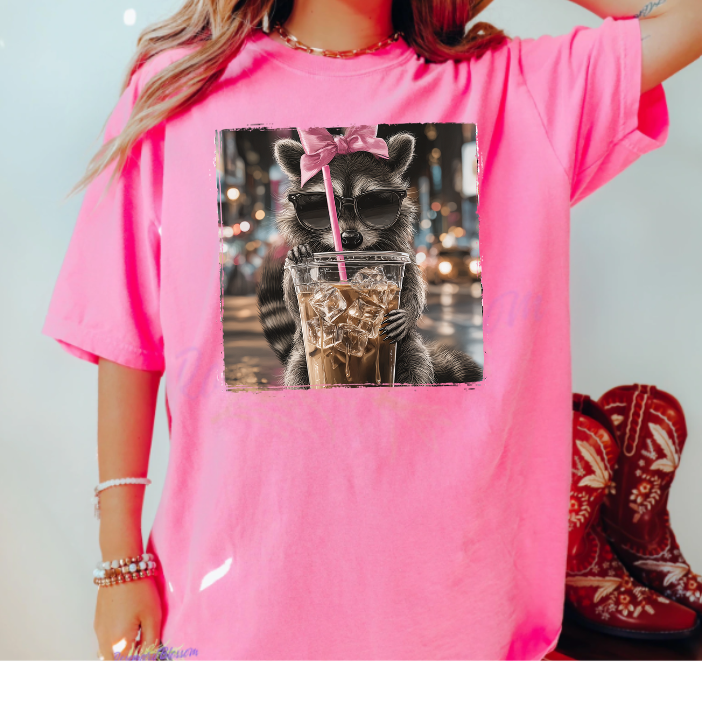 ☕ Beach Vibes & Iced Coffee Raccoon ~ CHOOSE T~SHIRT, SWEATSHIRT, HOODIE LISTING
