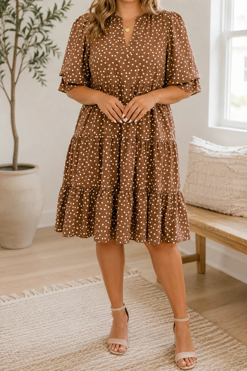 Brown Polka Dot Plus Size Dress