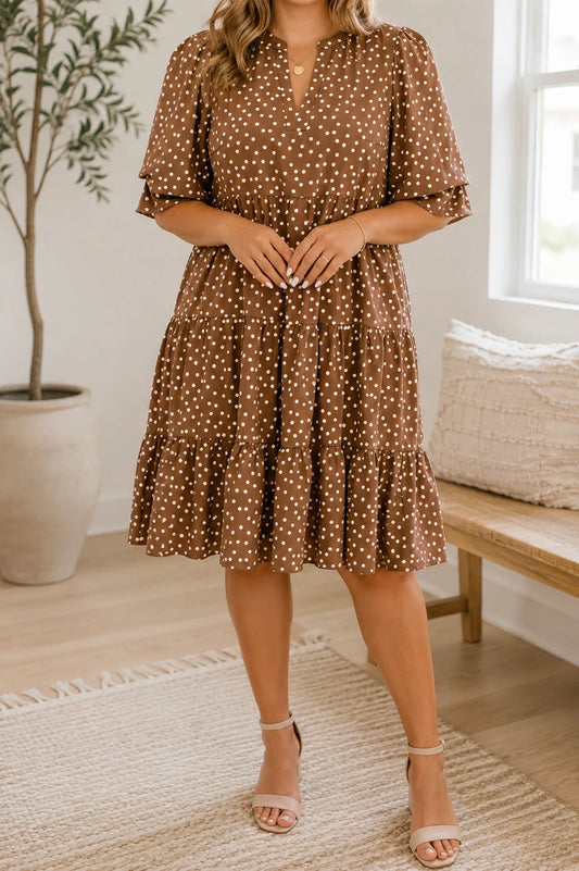 Brown Polka Dot Plus Size Dress