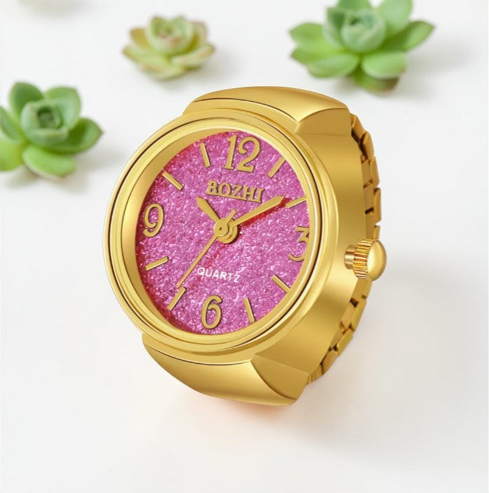 ⌚ Glitter Dial Watch Ring – Adjustable Statement Ring