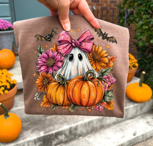 Pumpkin Ghost with Pink Bow