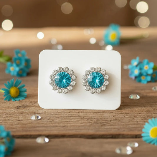 Blue Glass Rhinestone Stud Earrings (12mm)