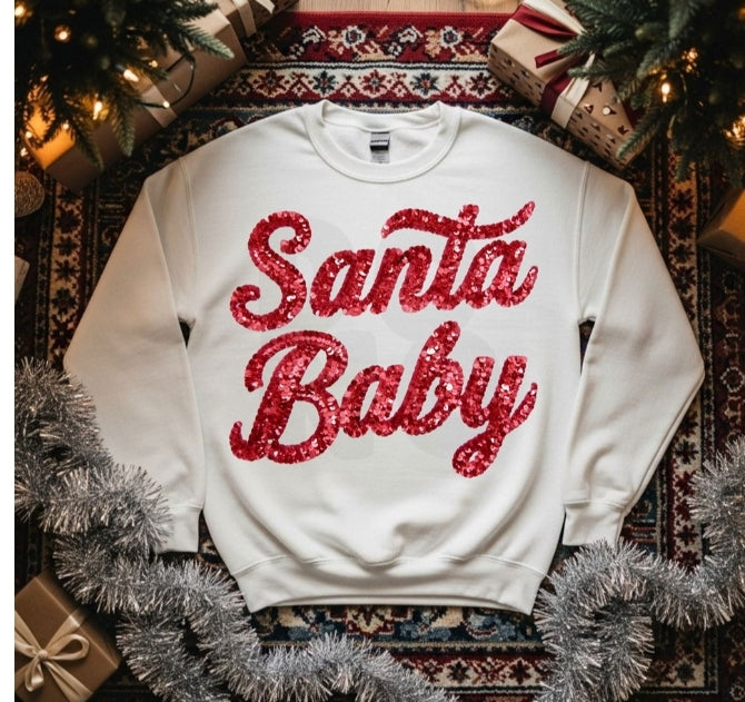 Santa Baby Faux Sequin Sweatshirt