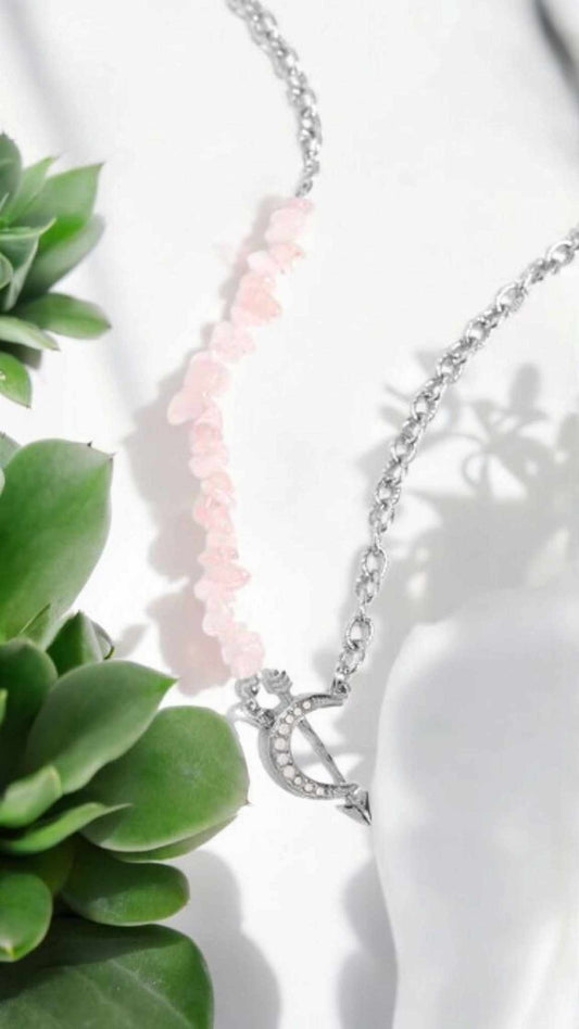 Pink Stone & Arrow Necklace – Strength with Style