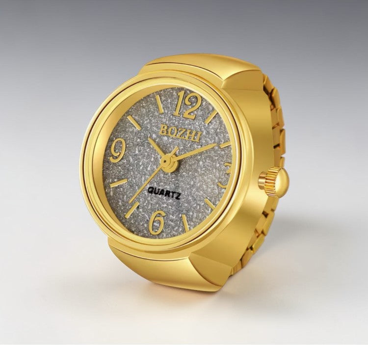 ⌚ Glitter Dial Watch Ring – Adjustable Statement Ring