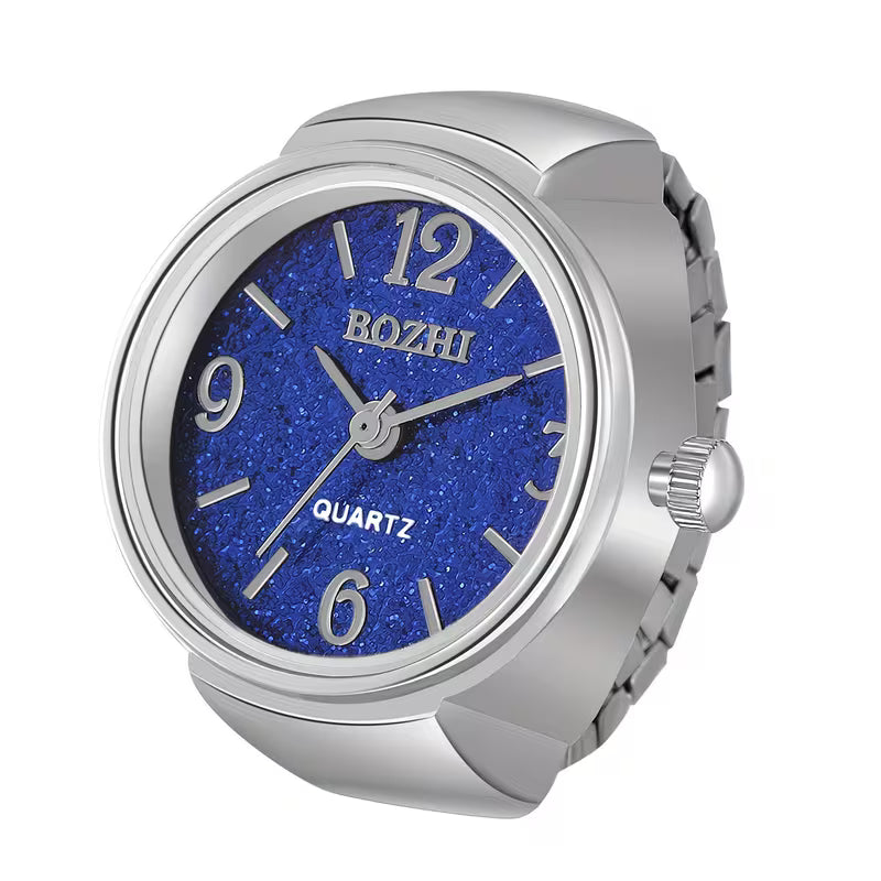 ⌚ Glitter Dial Watch Ring – Adjustable Statement Ring