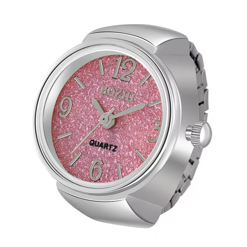 ⌚ Glitter Dial Watch Ring – Adjustable Statement Ring
