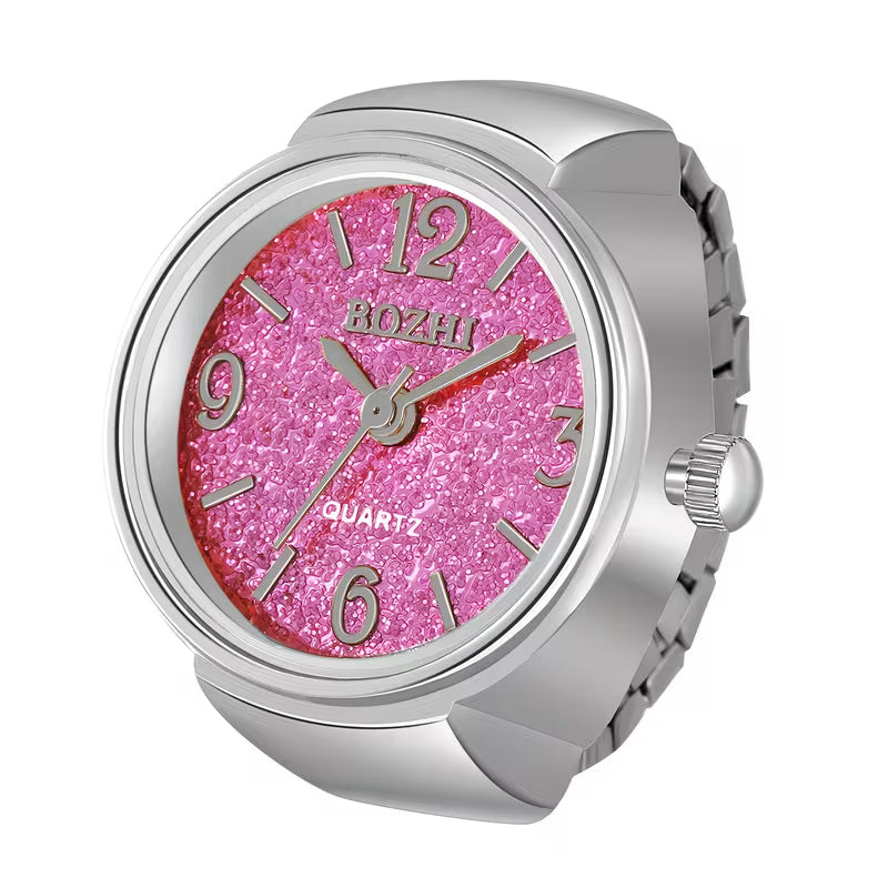 ⌚ Glitter Dial Watch Ring – Adjustable Statement Ring