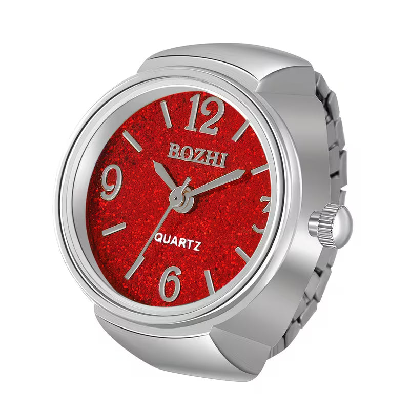 ⌚ Glitter Dial Watch Ring – Adjustable Statement Ring