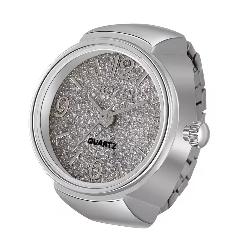 ⌚ Glitter Dial Watch Ring – Adjustable Statement Ring