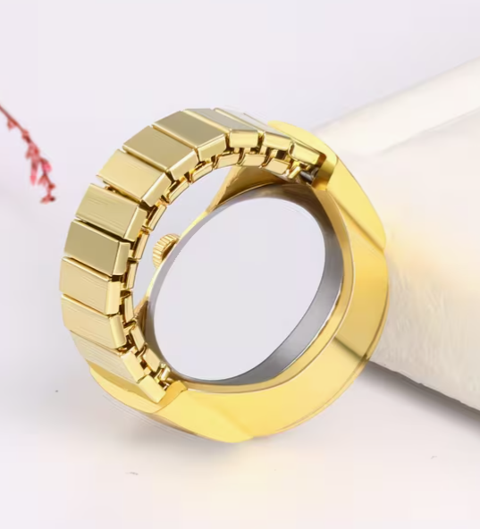 ⌚ Glitter Dial Watch Ring – Adjustable Statement Ring